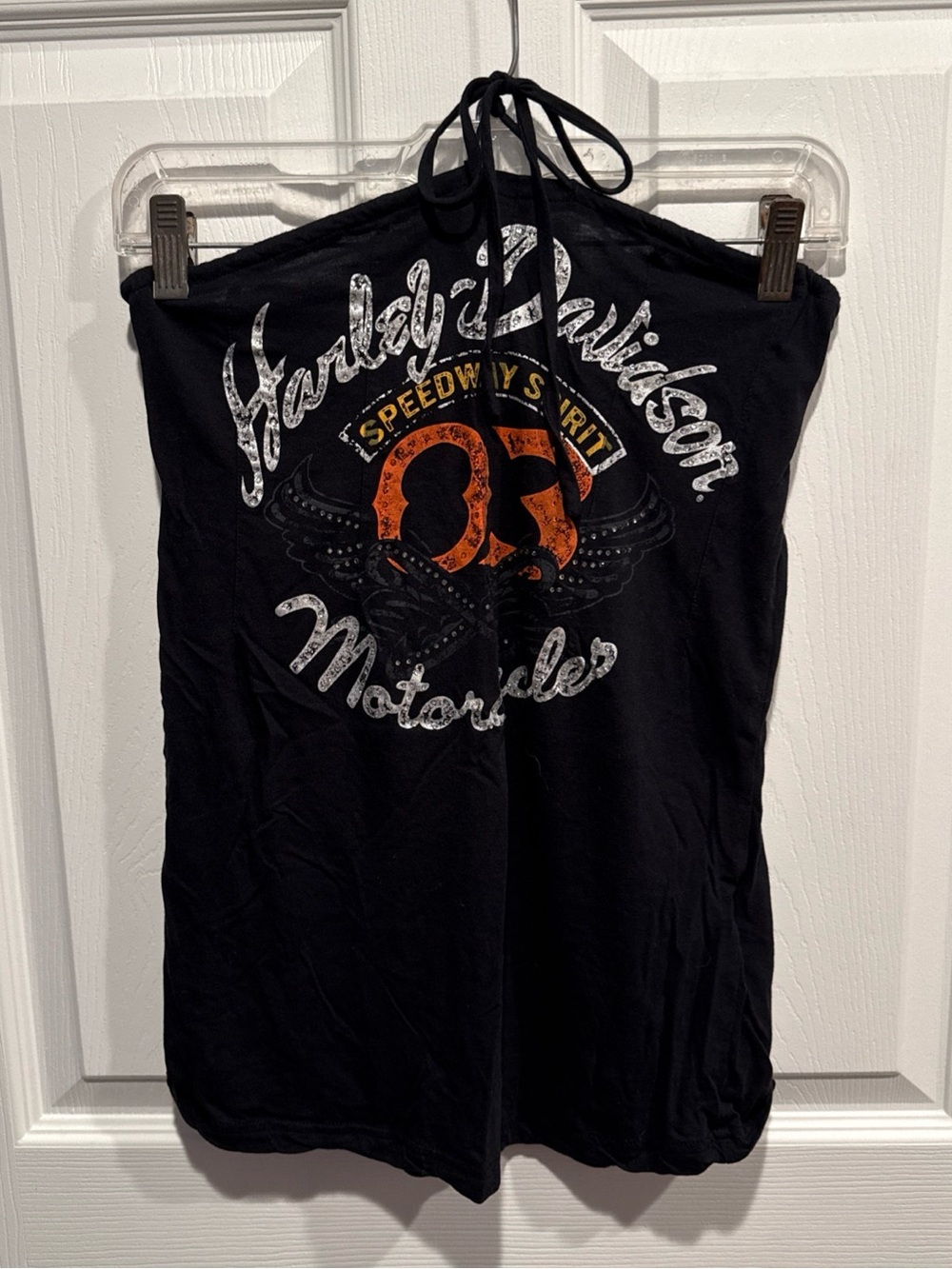 Harley-Davidson Black Halter Tank with Orange & White Speedway Graphic